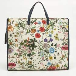 Pre Owned Gucci Multicolor Flora Canvas and Leather Large Tote