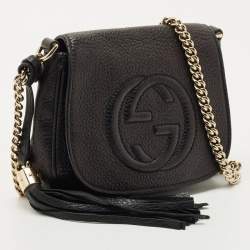 Pre Owned Gucci Black Leather Soho Flap Chain Crossbody Bag