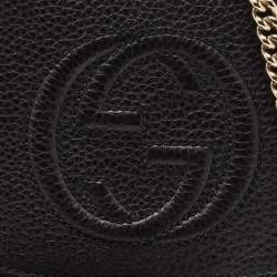 Pre Owned Gucci Black Leather Soho Flap Chain Crossbody Bag