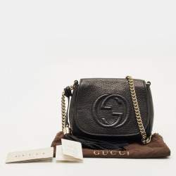 Pre Owned Gucci Black Leather Soho Flap Chain Crossbody Bag