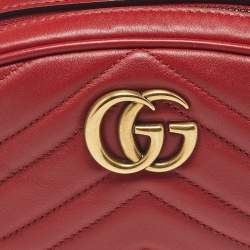 Pre Owned Gucci Red Matelassé Leather GG Marmont Belt Bag