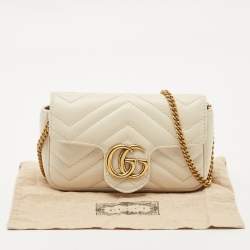 Pre Owned Gucci Off White Matelassé Leather Super Mini GG Marmont Shoulder Bag