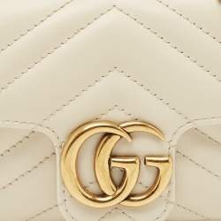 Pre Owned Gucci Off White Matelassé Leather Super Mini GG Marmont Shoulder Bag