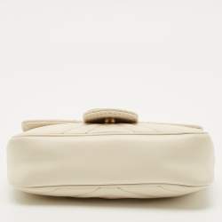 Pre Owned Gucci Off White Matelassé Leather Super Mini GG Marmont Shoulder Bag