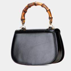 Pre Owned Gucci Black Calfskin Bamboo Night Handbag