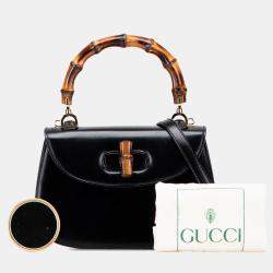 Pre Owned Gucci Black Calfskin Bamboo Night Handbag