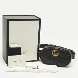 Pre Owned Gucci Black Matelassé Leather GG Marmont Belt Bag