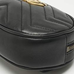 Pre Owned Gucci Black Matelassé Leather GG Marmont Belt Bag