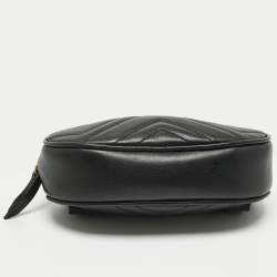 Pre Owned Gucci Black Matelassé Leather GG Marmont Belt Bag
