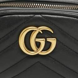 Pre Owned Gucci Black Matelassé Leather GG Marmont Belt Bag