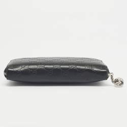 Pre Owned Gucci Black Guccissima Leather GG Twins Zip Around Wallet