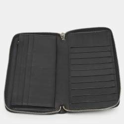 Pre Owned Gucci Black Guccissima Leather GG Twins Zip Around Wallet