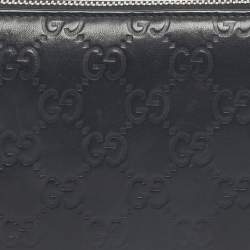 Pre Owned Gucci Black Guccissima Leather GG Twins Zip Around Wallet