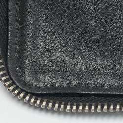 Pre Owned Gucci Black Guccissima Leather GG Twins Zip Around Wallet
