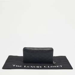 Pre Owned Gucci Black Guccissima Leather GG Twins Zip Around Wallet