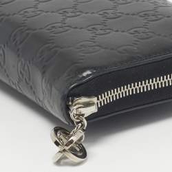 Pre Owned Gucci Black Guccissima Leather GG Twins Zip Around Wallet