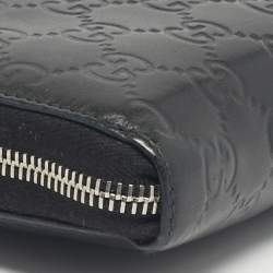 Pre Owned Gucci Black Guccissima Leather GG Twins Zip Around Wallet