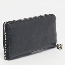 Pre Owned Gucci Black Guccissima Leather GG Twins Zip Around Wallet