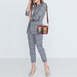 Pre Owned Gucci Red GG Supreme Canvas and Leather Floral Ophidia Square Bag