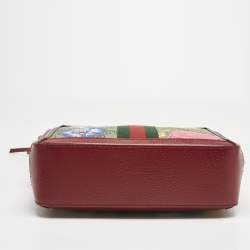 Pre Owned Gucci Red GG Supreme Canvas and Leather Floral Ophidia Square Bag
