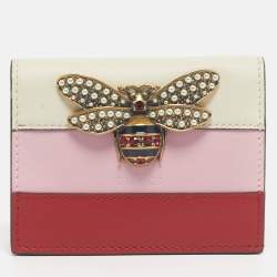 Pre Owned Gucci Tricolor Leather Stripe Queen Margaret Card Case