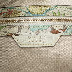 Pre Owned Gucci White Yuko Higuchi Small Calfskin  Floral Print Jackie 1961
