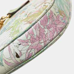 Pre Owned Gucci White Yuko Higuchi Small Calfskin  Floral Print Jackie 1961