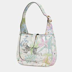 Pre Owned Gucci White Yuko Higuchi Small Calfskin  Floral Print Jackie 1961