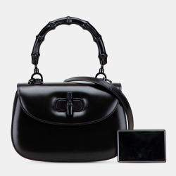 Pre Owned Gucci Black Small Calfskin 1947 Bamboo Top Handle Bag