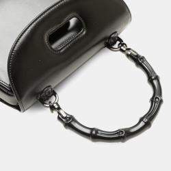 Pre Owned Gucci Black Small Calfskin 1947 Bamboo Top Handle Bag