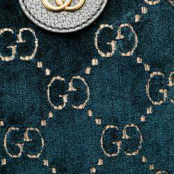Pre Owned Gucci Blue GG Velvet Ophidia Round Crossbody