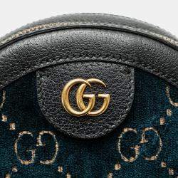 Pre Owned Gucci Blue GG Velvet Ophidia Round Crossbody