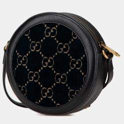 Pre Owned Gucci Blue GG Velvet Ophidia Round Crossbody