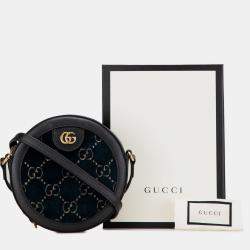 Pre Owned Gucci Blue GG Velvet Ophidia Round Crossbody
