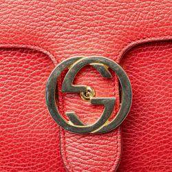 Pre Owned Gucci Red Medium Dollar Calf Interlocking G Satchel