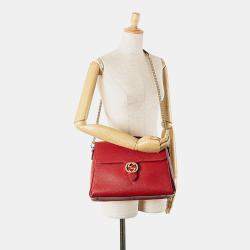 Pre Owned Gucci Red Medium Dollar Calf Interlocking G Satchel