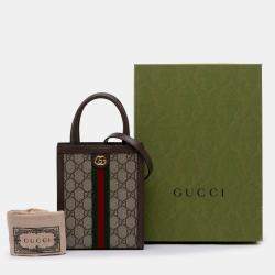 Pre Owned Gucci Beige Brown Mini GG Supreme Ophidia Web Satchel