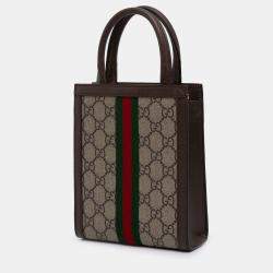 Pre Owned Gucci Beige Brown Mini GG Supreme Ophidia Web Satchel