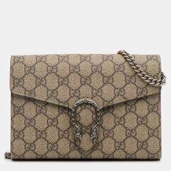 Pre Owned Gucci Beige Brown GG Supreme Dionysus Chain Wallet