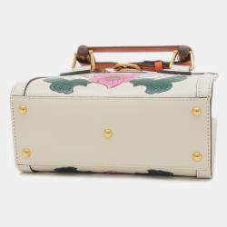 Pre Owned Gucci Ivory Floral Leather Diana Bamboo Mini Shoulder Bag