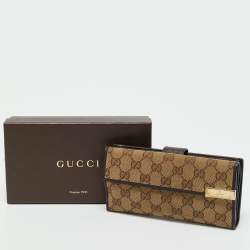 Pre Owned Gucci Beige/Brown GG Canvas and Leather Metal Flap Continental Wallet
