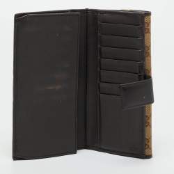 Pre Owned Gucci Beige/Brown GG Canvas and Leather Metal Flap Continental Wallet