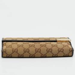 Pre Owned Gucci Beige/Brown GG Canvas and Leather Metal Flap Continental Wallet