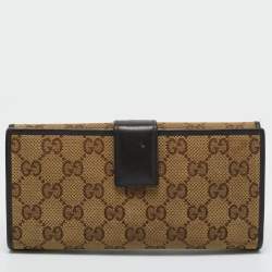 Pre Owned Gucci Beige/Brown GG Canvas and Leather Metal Flap Continental Wallet