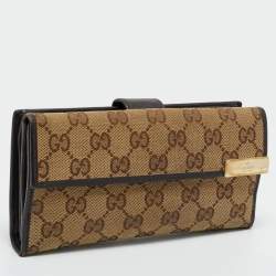 Pre Owned Gucci Beige/Brown GG Canvas and Leather Metal Flap Continental Wallet
