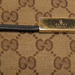Pre Owned Gucci Beige/Brown GG Canvas and Leather Metal Flap Continental Wallet