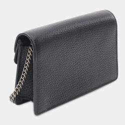 Pre Owned Gucci Black Super Mini Dionysus Leather Crossbody Bag