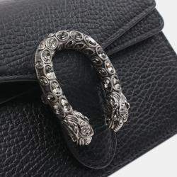 Pre Owned Gucci Black Super Mini Dionysus Leather Crossbody Bag