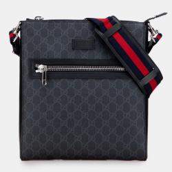 Pre Owned Gucci Black Medium GG Supreme Web Messenger Bag