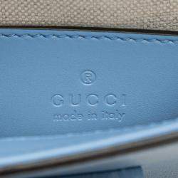 Pre Owned Gucci Blue Mini Calfskin Bamboo Top Handle Bag
